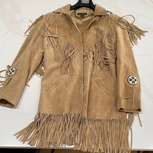 Tan Suede Fringe Women's Leather Jacket